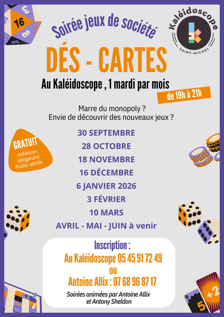 Flyer A4 Soirée Jeux de Société Moderne Illustré Bleu Orange